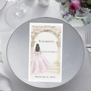 Roze bloemrijke boog jurk Quinceanera Servet