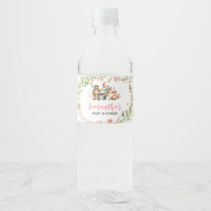 Roze bloemrijke bosbabyborrel waterfles etiket
