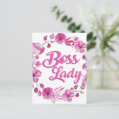 Roze Bloemrijke Boss Lady Design Briefkaart (Staand voorkant)