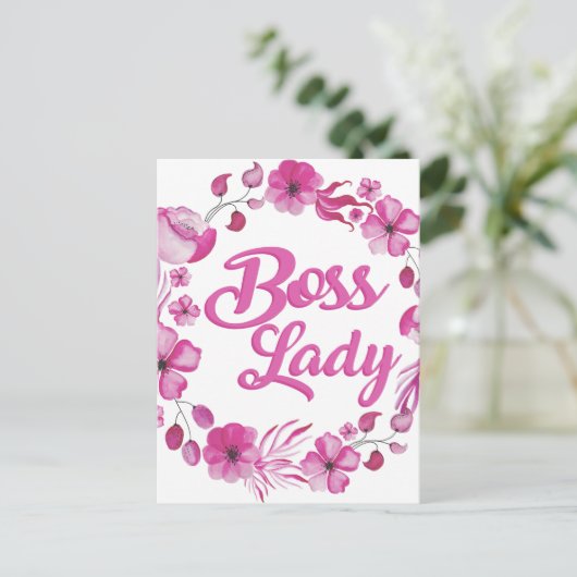 Roze Bloemrijke Boss Lady Design Briefkaart (Staand voorkant)