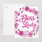 Roze Bloemrijke Boss Lady Design Briefkaart (Voorkant / Achterkant)