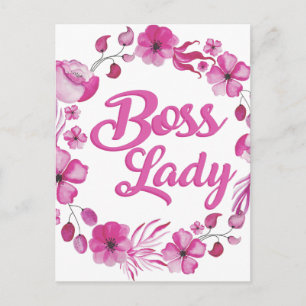 Roze Bloemrijke Boss Lady Design Briefkaart