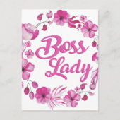 Roze Bloemrijke Boss Lady Design Briefkaart (Voorkant)