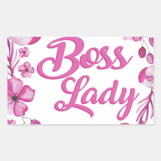 Roze Bloemrijke Boss Lady Design Rechthoekige Sticker (Voorkant)