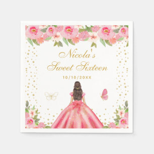 Roze bloemrijke bruine haar prinses Sweet Sixteen Servet