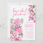 Roze bloemrijke casual script bruidsmeisjesfeest kaart (Voorkant)