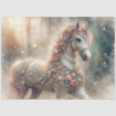 Roze Bloemrijke Fantasie Paard Decoupage Tissuepapier (Voorkant)