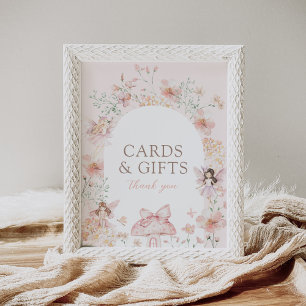 Roze Bloemrijke Fee Verjaardagskaarten en -Cadeaus Poster