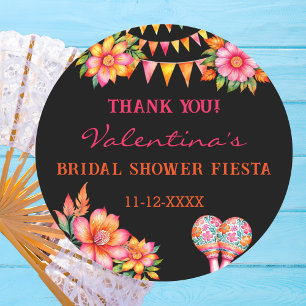 Roze Bloemrijke Fiesta Bruiloft Brunch Bedankt Ronde Sticker