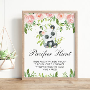 Roze bloemrijke foppehunt voor panda babyshower sp poster