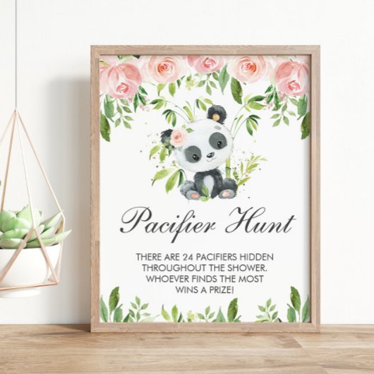 Roze bloemrijke foppehunt voor panda babyshower sp poster