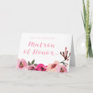 Roze bloemrijke getuige dankkaart bedankkaart
