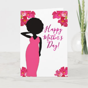 Roze bloemrijke glamour moeder Afrikaans-Amerikaan Kaart