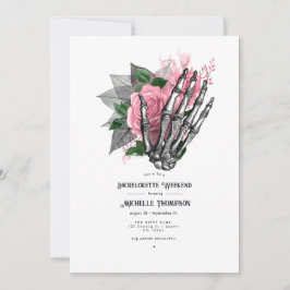 Roze Bloemrijke Gotische Schedel Meisjesweekend Kaart