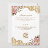 Roze Bloemrijke Gouden Kant QR Code Moslim Bruilof Kaart (Achterkant)