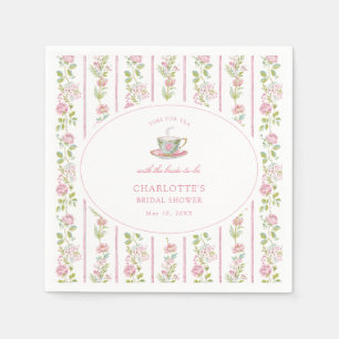 Roze Bloemrijke Grandmillennial Bruidstheepartij Servet