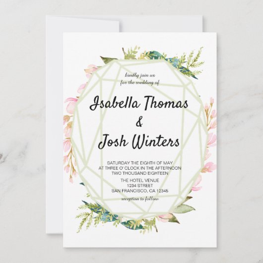 Roze bloemrijke groene bladwerklijst kristallen br kaart (Voorkant)