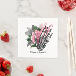 Roze bloemrijke Halloween gotiek Servet