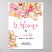 Roze bloemrijke handgeschilderde welkom bij afstud poster (Voorkant)