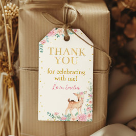 Roze Bloemrijke hertenfeest Dank u Cadeaulabel