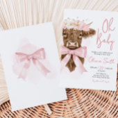 Roze Bloemrijke Hoogland Koe Baby Shower Kaart