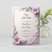 Roze bloemrijke kader bewaar de datum save the date (Staand voorkant)