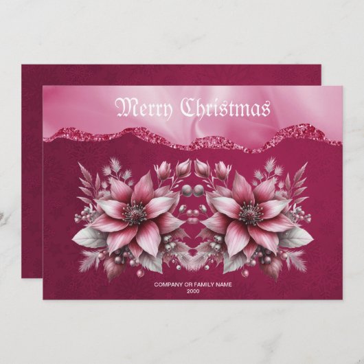 Roze bloemrijke kerstkaart (Voorkant / Achterkant)