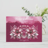 Roze bloemrijke kerstkaart (Staand voorkant)