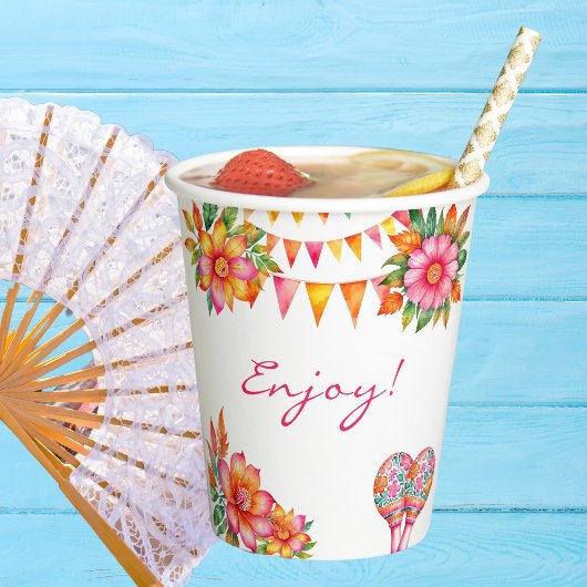 Roze Bloemrijke Kleurrijke Fiesta Bruidsdouche Papieren Bekers