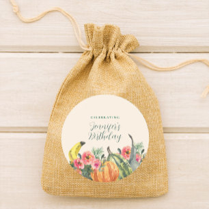 Roze bloemrijke kleurrijke pompoenen herfst verjaa ronde sticker