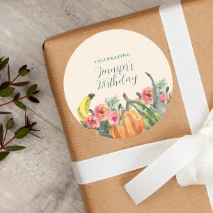 Roze bloemrijke kleurrijke pompoenen herfst verjaa ronde sticker