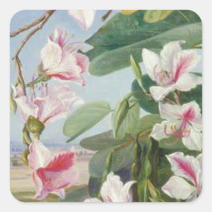 Roze bloemrijke lente feest shower vrede liefde lo vierkante sticker