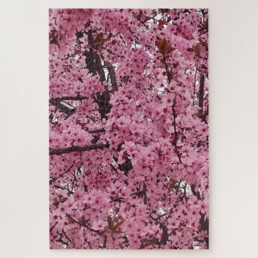 Roze bloemrijke lenteboom legpuzzel (Verticaal)