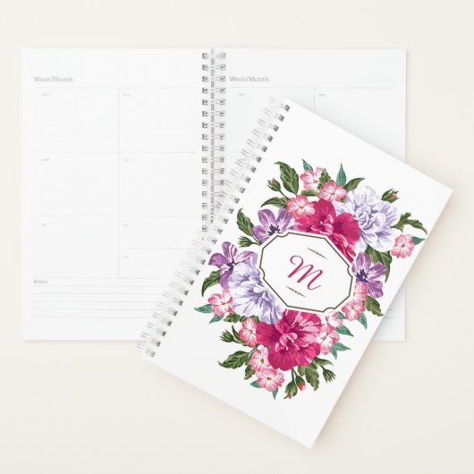 Roze bloemrijke lijst aangepast planner (Display)