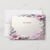 Roze bloemrijke lijst bedankkaart (Achterkant)