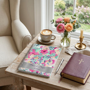 Roze bloemrijke lof- en gebedsdagboek notitieboek