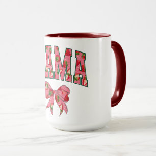 Roze bloemrijke MAMA-tekst met strik Mok