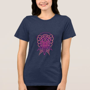 Roze bloemrijke mandala dames marineblauwe T-shirt