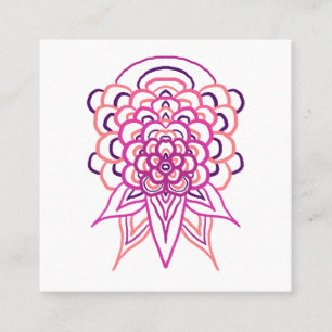Roze Bloemrijke Mandala Vierkante Zakelijke Kaart  Visitekaartje