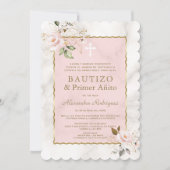 Roze bloemrijke marmeren Spaanse 1e verjaardag Doo Kaart (Voorkant)