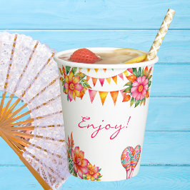 Roze Bloemrijke Mexicaanse Fiesta Bruidsdiner Papieren Bekers
