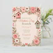 Roze bloemrijke Moederdag brunch Kaart (Staand voorkant)