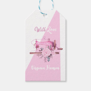 Roze Bloemrijke Naaimachine Voor Naaisters Met Lie Cadeaulabel