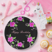  roze bloemrijke papieren verjaardagsdecor bordje (Feest)