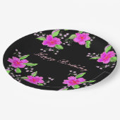  roze bloemrijke papieren verjaardagsdecor bordje (Gekanteld)