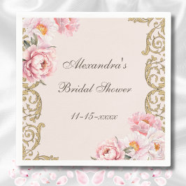 Roze bloemrijke Rococo vintage pioen bruidsdouche Servet