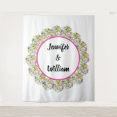 Roze bloemrijke romantische trouw achtergrond wandkleed (Voorkant)