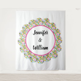 Roze bloemrijke romantische trouw achtergrond wandkleed