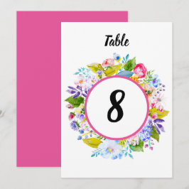 Roze bloemrijke romantische trouwtafel nummer kaart
