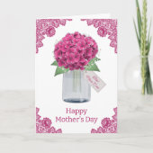 Roze bloemrijke rustieke kant Hydrangea Moederdag Kaart (Voorkant)